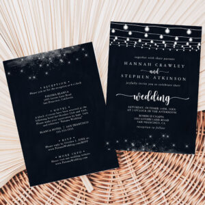 Rustic String Lights Stars Front & Back Wedding Invitation