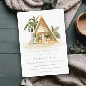 Rustic Tropical Palm Beach Shack Vow Renewal Invitation