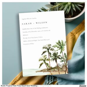 Rustic Tropical Palm Trees Beach Sand Wedding Invitation