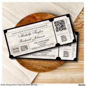 Rustic Vintage Movie Ticket with RSVP QR Code Invitation