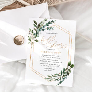 Rustic Watercolor Greenery Gold Bridal Shower Invitation
