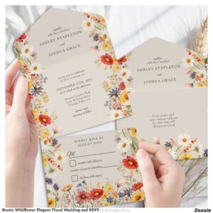 Rustic Wildflower Elegant Floral Wedding and RSVP All In One Invitation