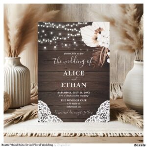 Rustic Wood Boho Dried Floral Wedding Invitation