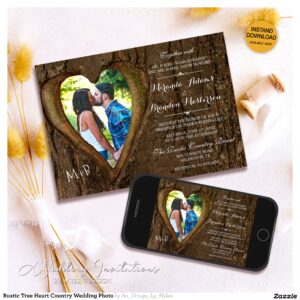 Rustic Wood Heart Country Photo Wedding Invitation