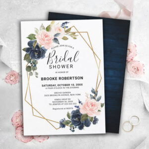 Rustic Wood Navy Blush Geometric Bridal Shower Invitation