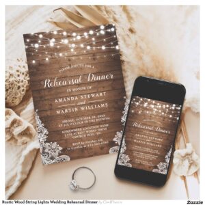 Rustic Wood String Lights Wedding Rehearsal Dinner Invitation