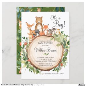 Rustic Woodland Animals Baby Shower Boy Invitation