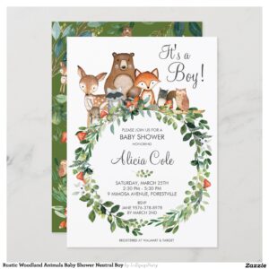 Rustic Woodland Animals Baby Shower Neutral Boy Invitation