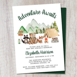 Rustic Woodland Animals Campfire Baby Sprinkle Invitation