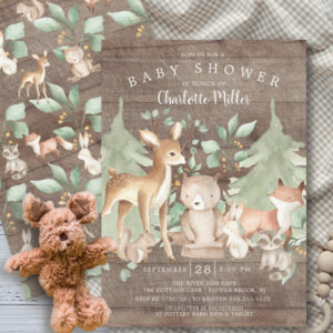 Rustic Woodland Animals Neutral Baby Shower Invitation