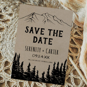 Rustic Woodsy Mountain Save the Date Card