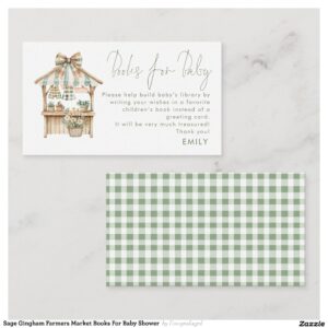 Sage Gingham Farmers Market Books For Baby Shower Enclosure Card