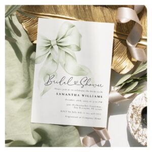 Sage Green Bow Bridal Shower Invitation