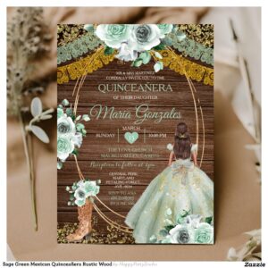 Sage Green Mexican Quincea?era Rustic Wood Invitation