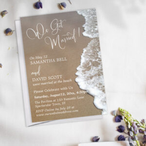 Sand & Foam Beach Photo, We Got Married in White Invitation