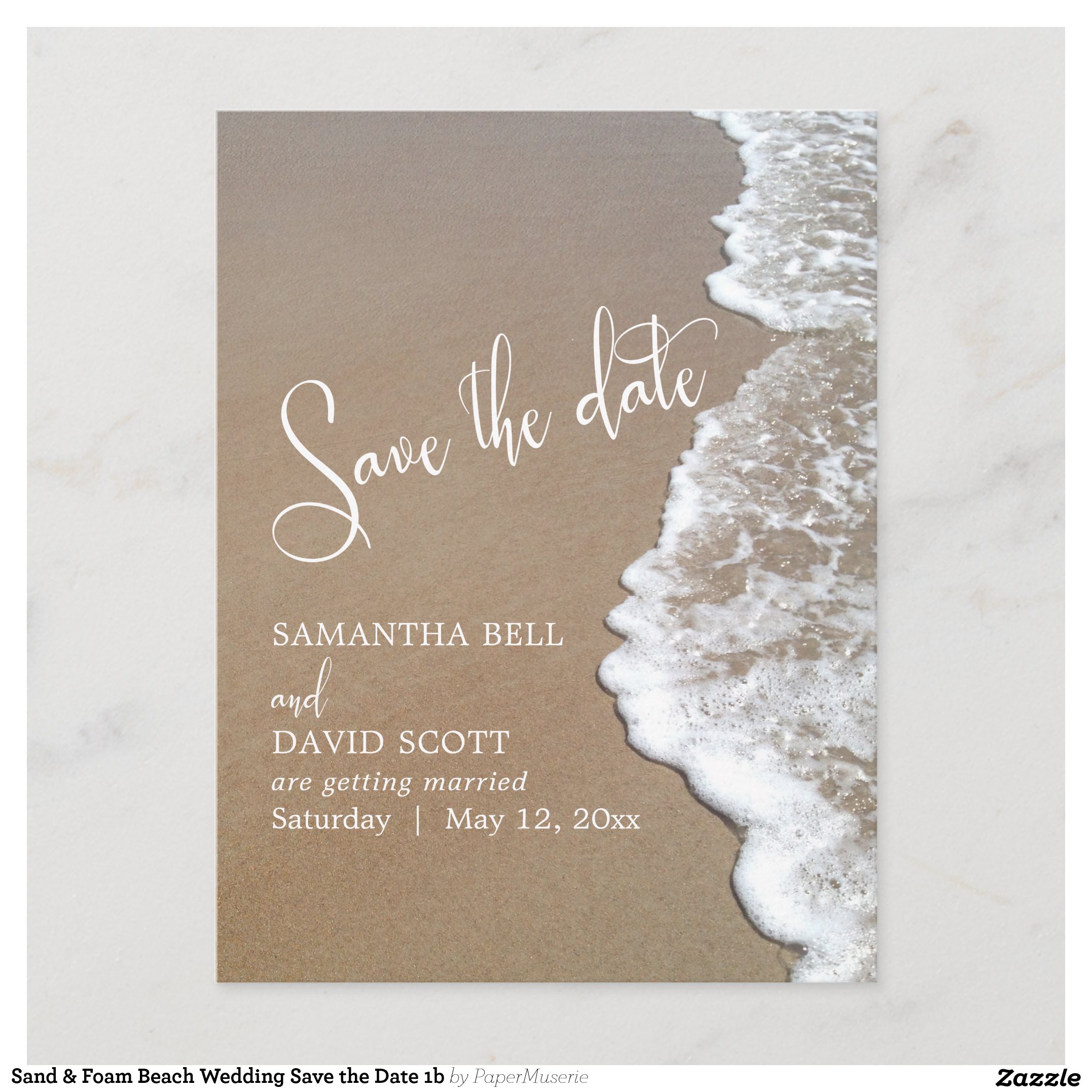 Sand & Foam Beach Wedding Save the Date 1b Announcement Postcard
