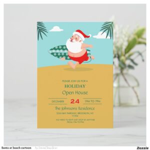Santa at beach cartoon invitation