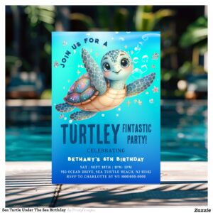 Sea Turtle Under The Sea Birthday Invitation