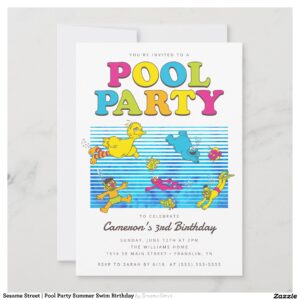 Sesame Street Pool Party Summer Swim Birthday Invitation