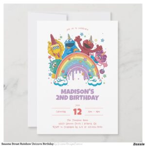 Sesame Street Rainbow Unicorn Birthday Invitation