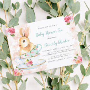 Shabby Chic Bunny Baby Shower Tea Party Invitation