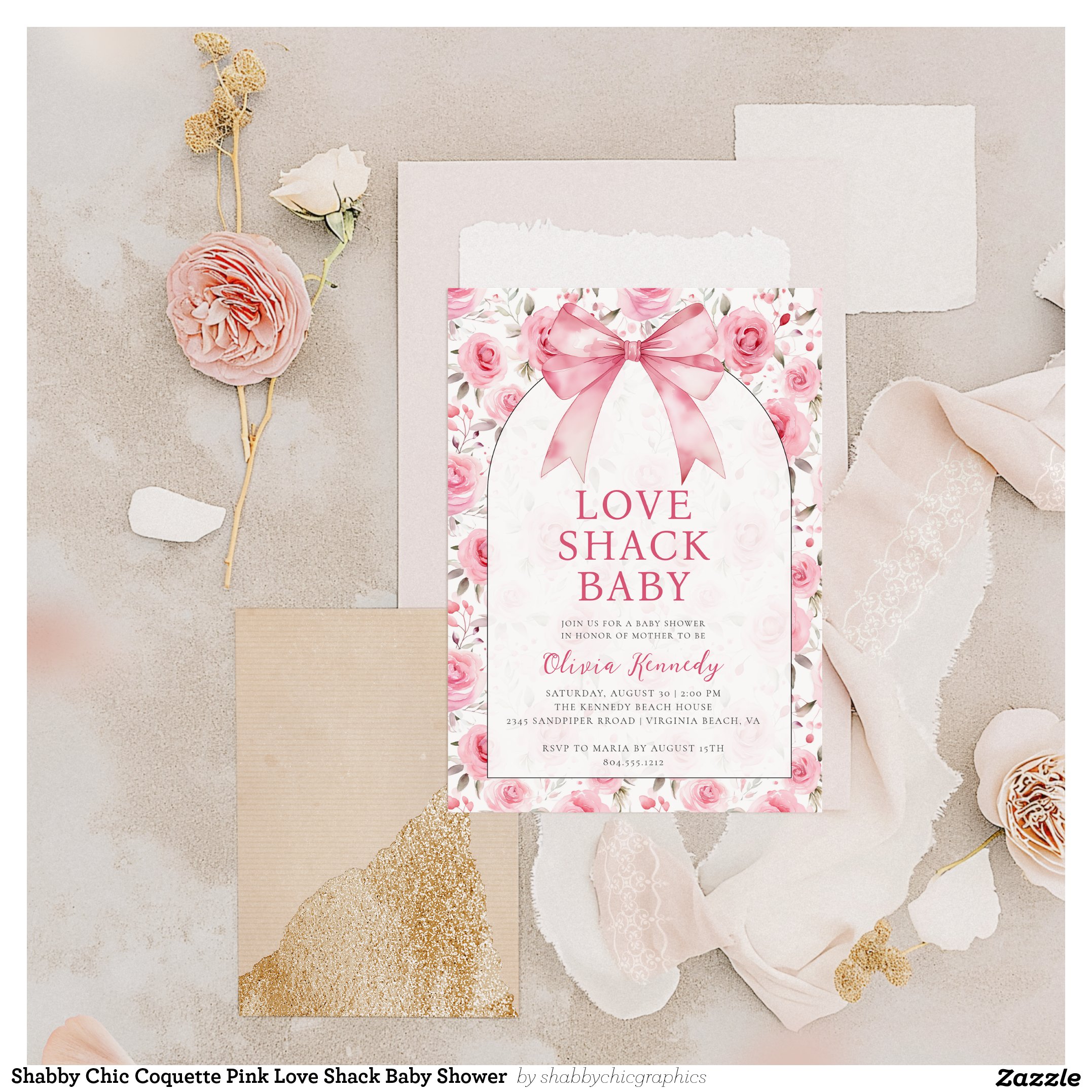 Shabby Chic Coquette Pink Love Shack Baby Shower Invitation