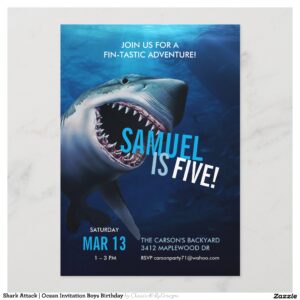 Shark Attack Ocean Invitation Boys Birthday