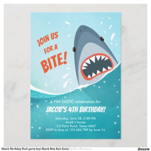Shark Birthday Pool party boy Shark Bite Bait Swim Invitation