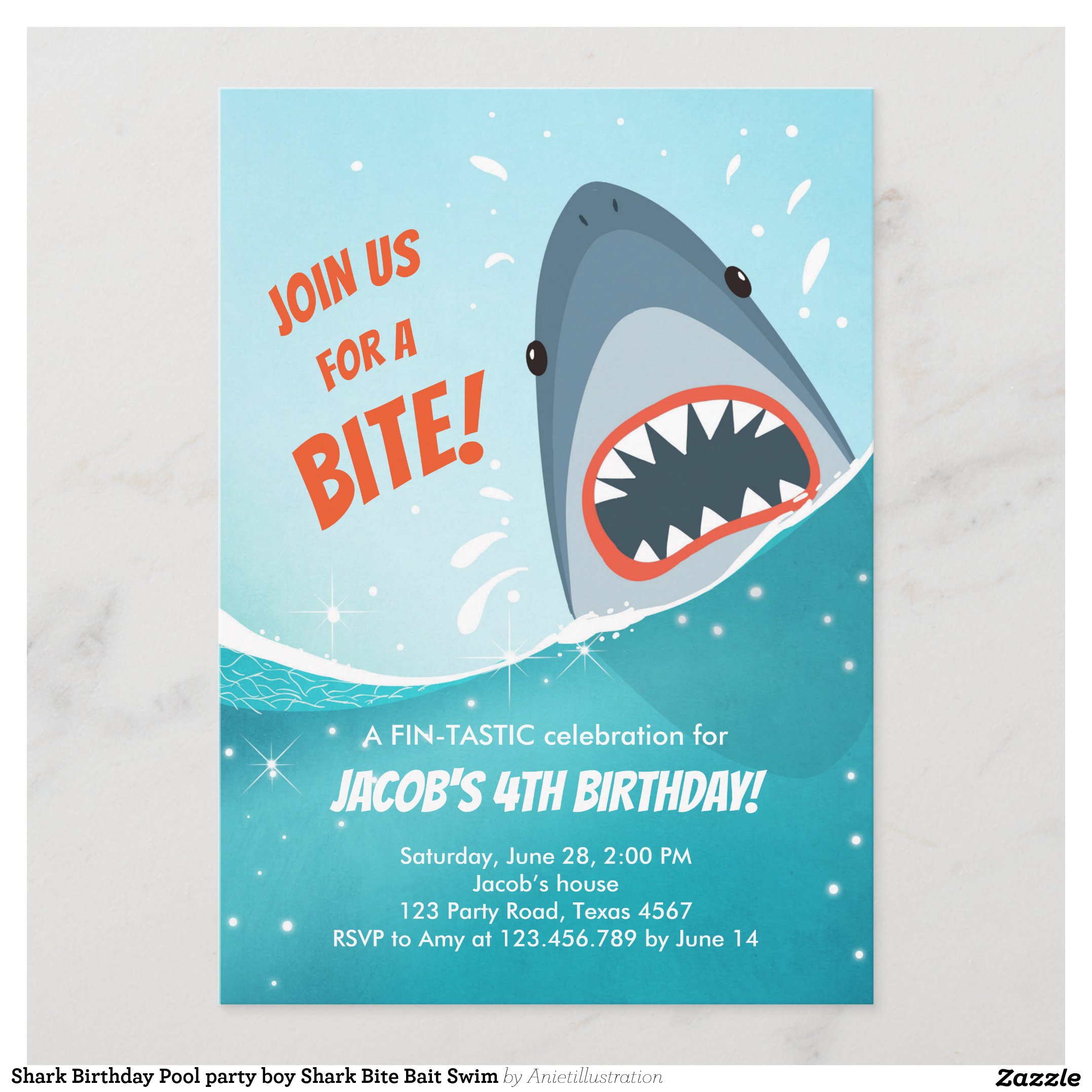 Shark Birthday Pool party boy Shark Bite Bait Swim Invitation