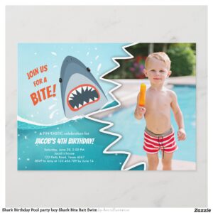 Shark Birthday Pool party boy Shark Bite Bait Swim Invitation