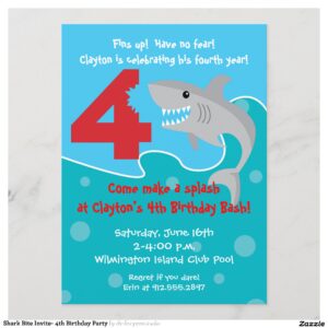 Shark Bite Invite- 4th Birthday Party Invitation