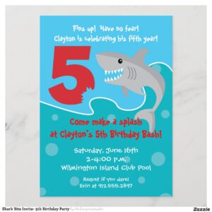 Shark Bite Invite- 5th Birthday Party Invitation