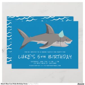 Shark Blue Cool Kids Birthday Party Invitation