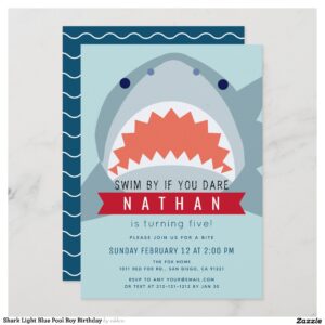 Shark Light Blue Pool Boy Birthday Invitation