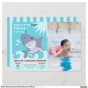 Shark Sharktastic Pool Birthday Party Photo Invitation