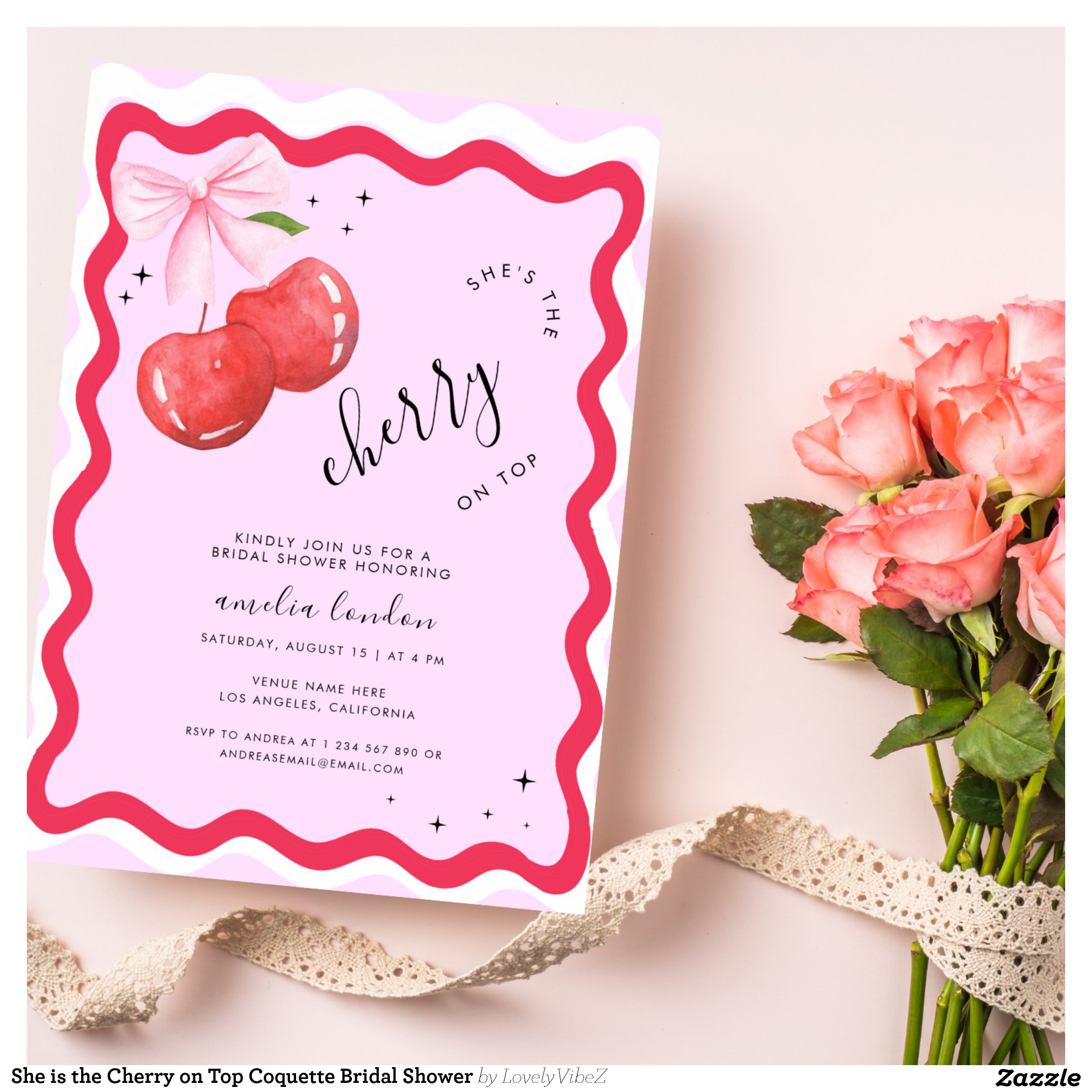 She is the Cherry on Top Coquette Bridal Shower Invitation