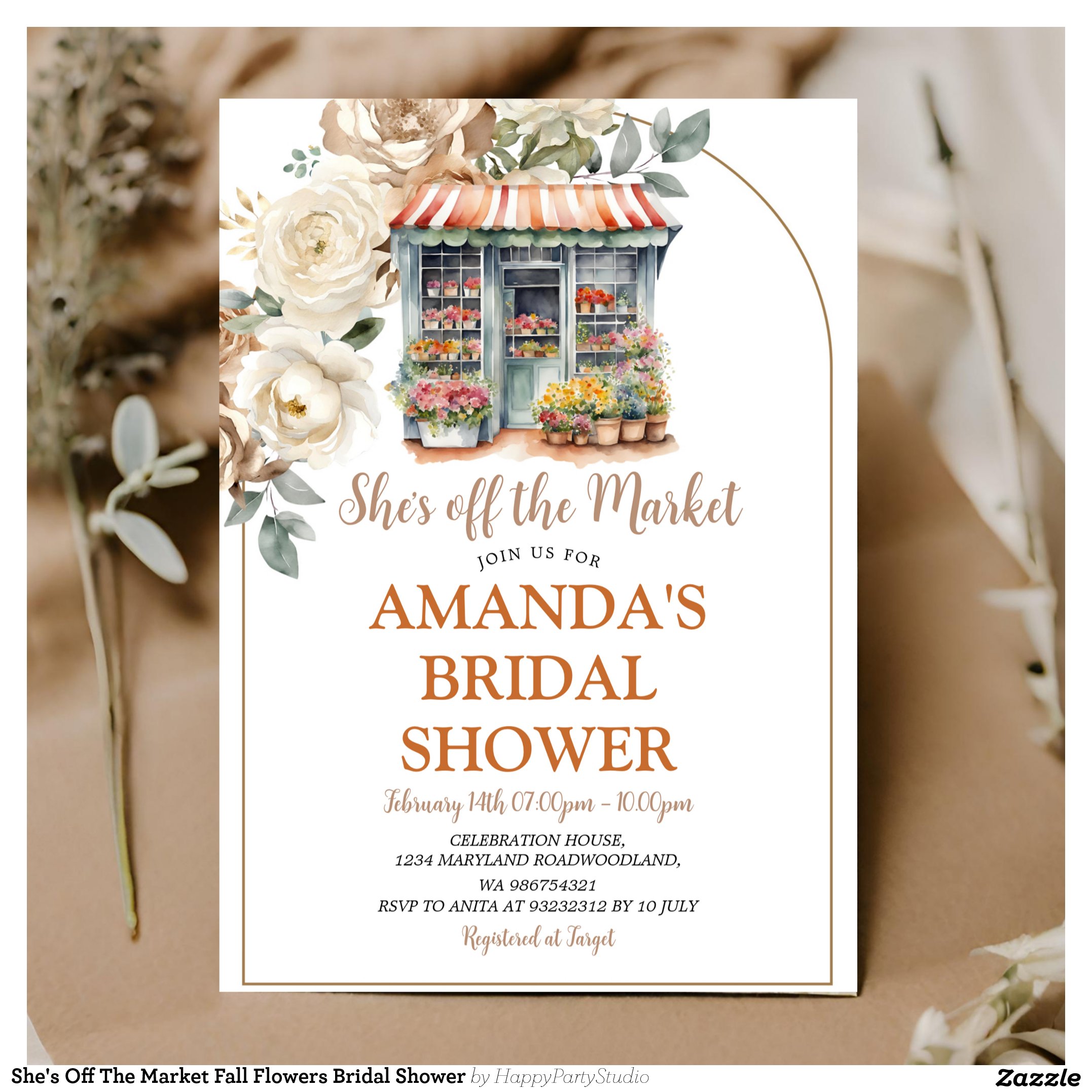 She's Off The Market Fall Flowers Bridal Shower Invitation