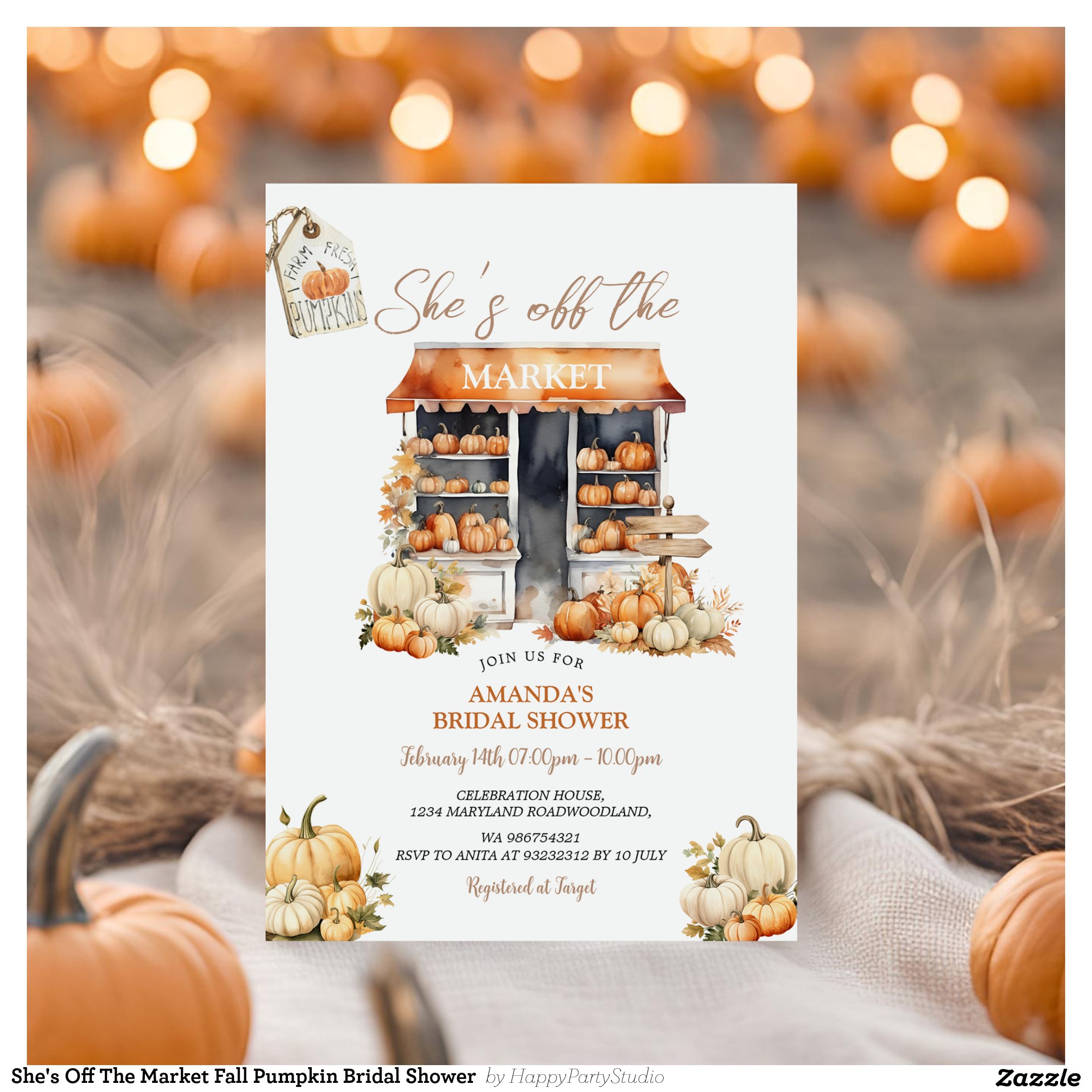 She's Off The Market Fall Pumpkin Bridal Shower Invitation