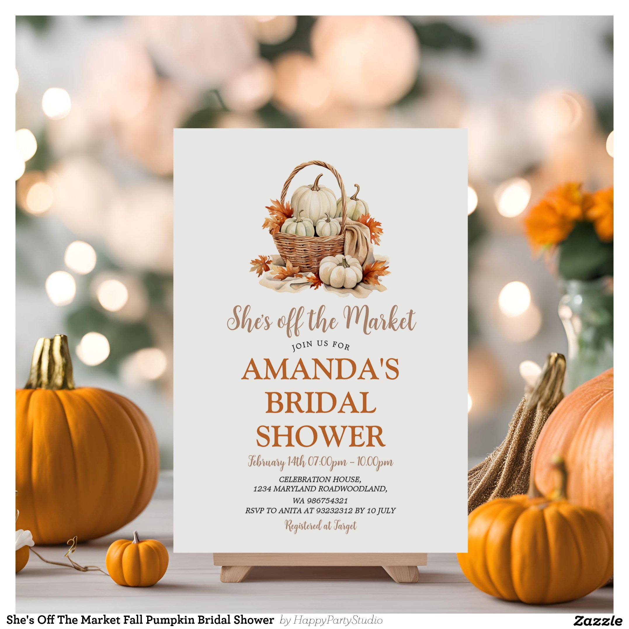 She's Off The Market Fall Pumpkin Bridal Shower Invitation