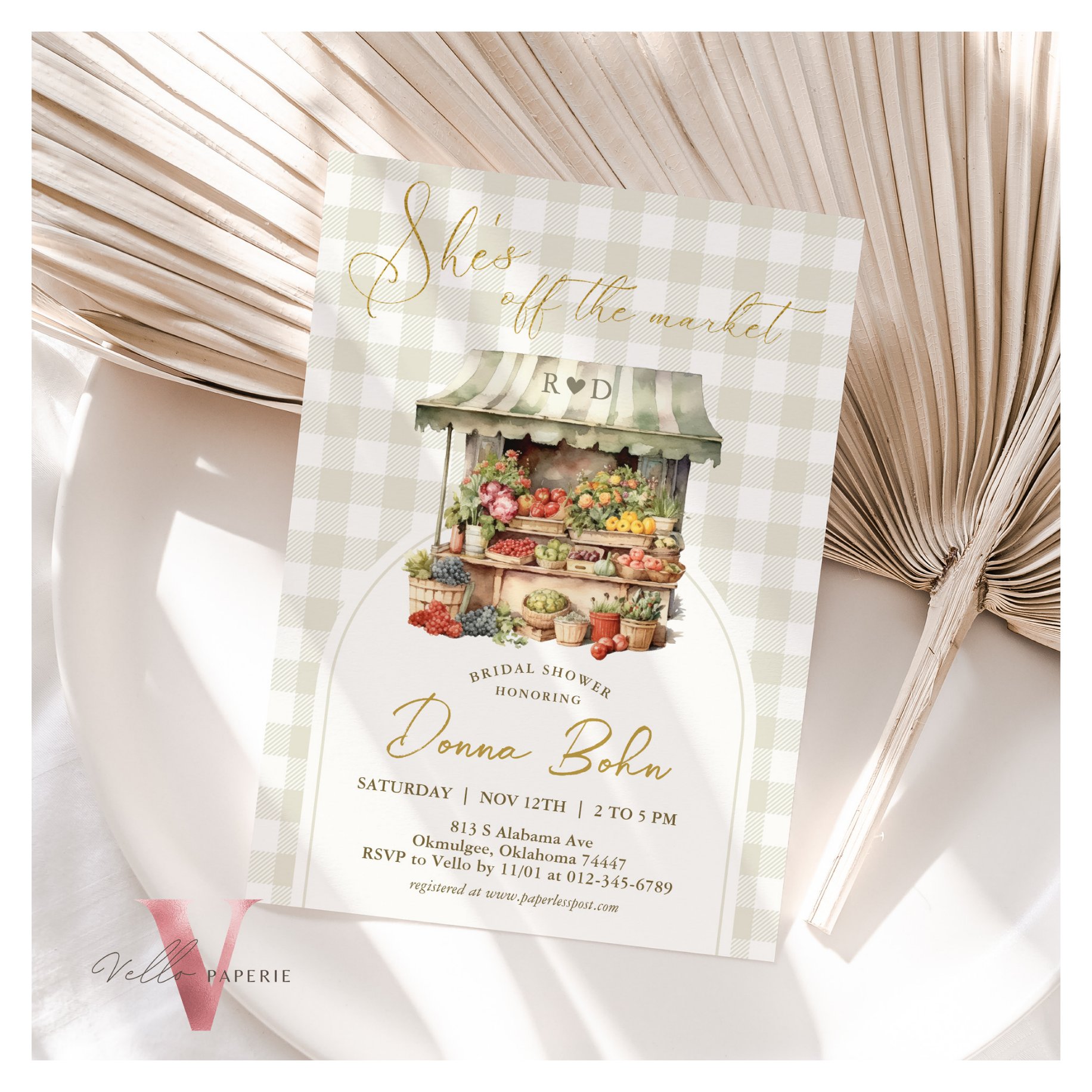 She's Off the Market Gingham Bridal Shower Invite
