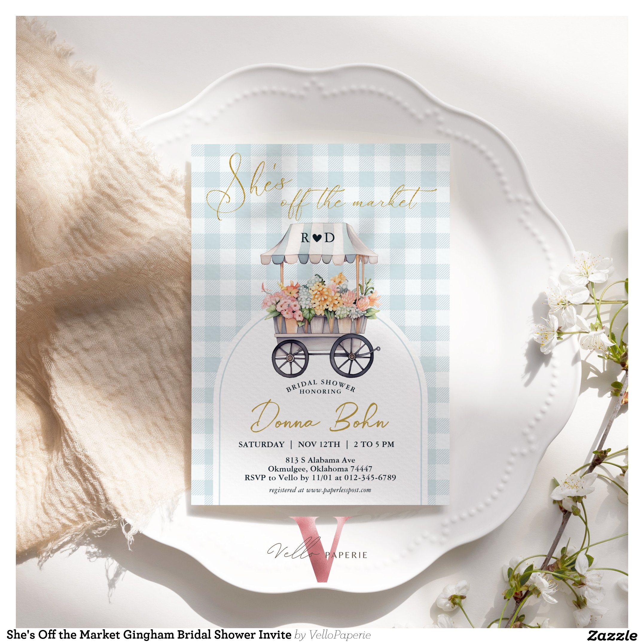 She's Off the Market Gingham Bridal Shower Invite