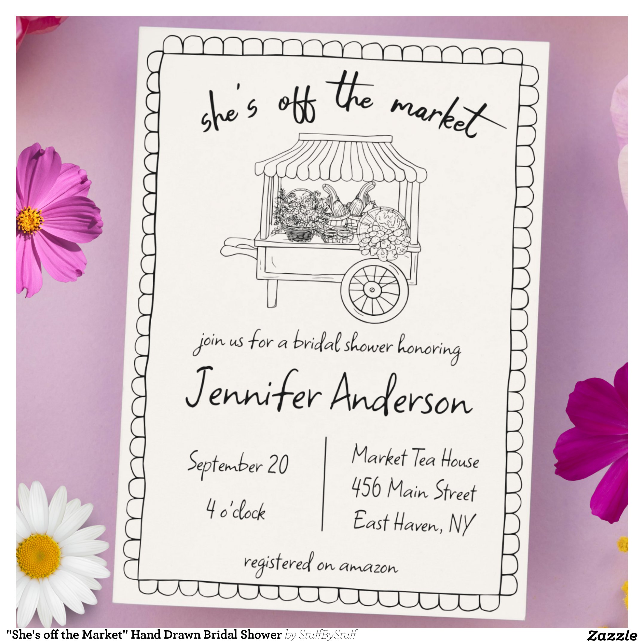 "She's off the Market" Hand Drawn Bridal Shower Invitation
