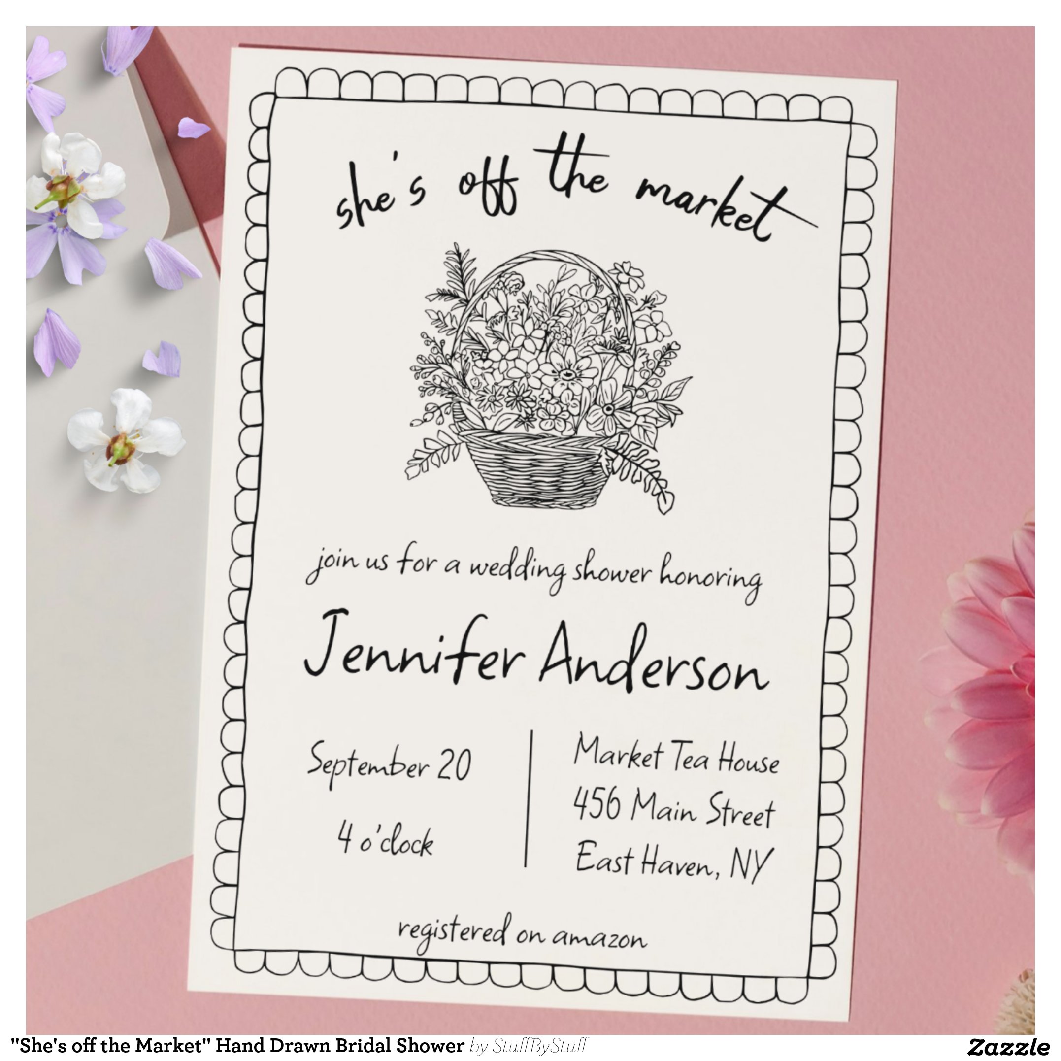 "She's off the Market" Hand Drawn Bridal Shower Invitation