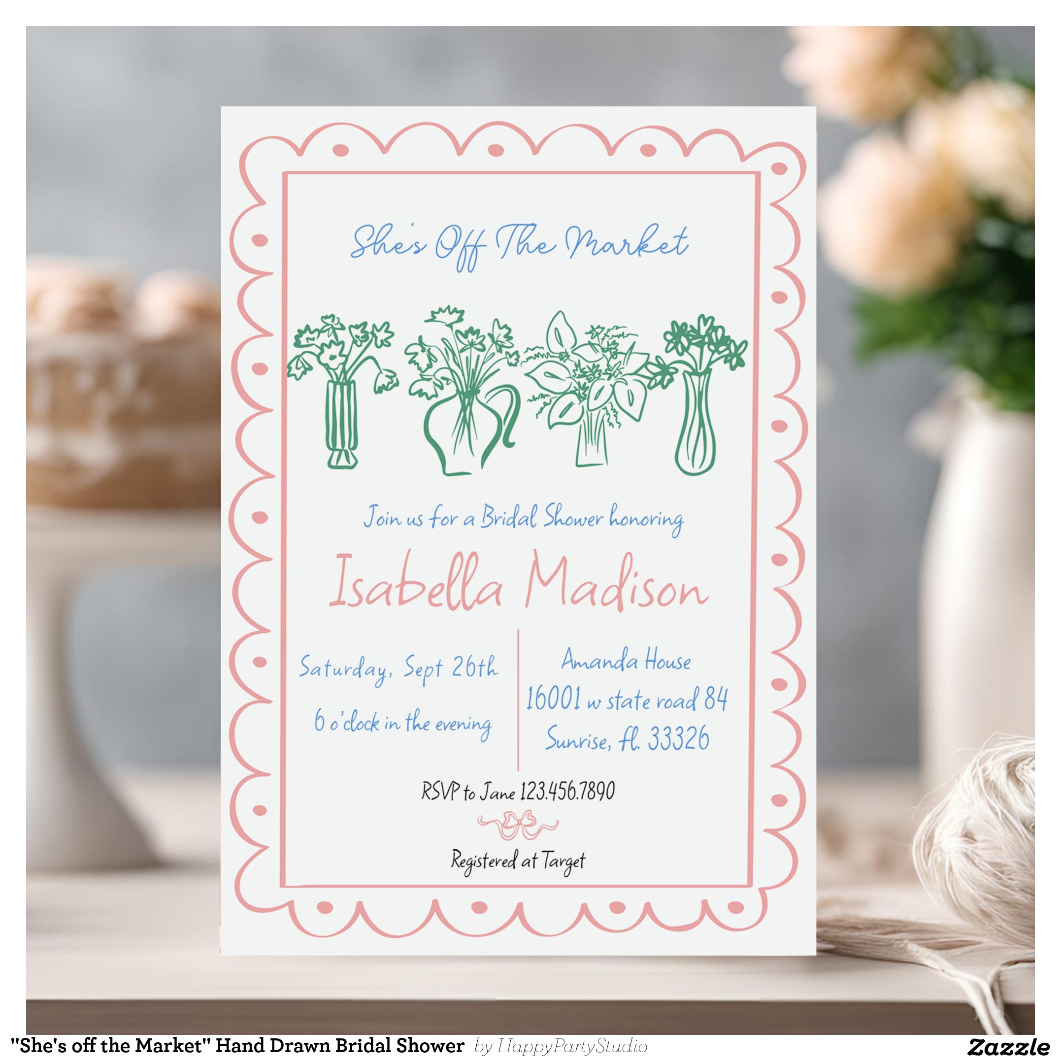 "She's off the Market" Hand Drawn Bridal Shower Invitation
