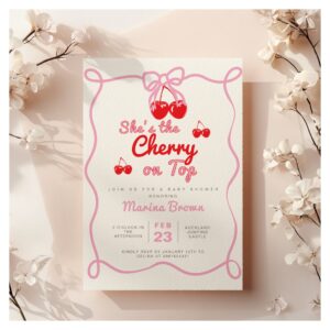 She's the cherry on top baby shower invitation
