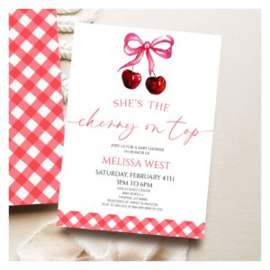 She's The Cherry On Top Bow Cherry Baby Shower Invitation