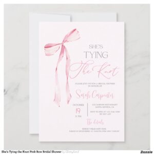 She's Tying the Knot Pink Bow Bridal Shower Invitation