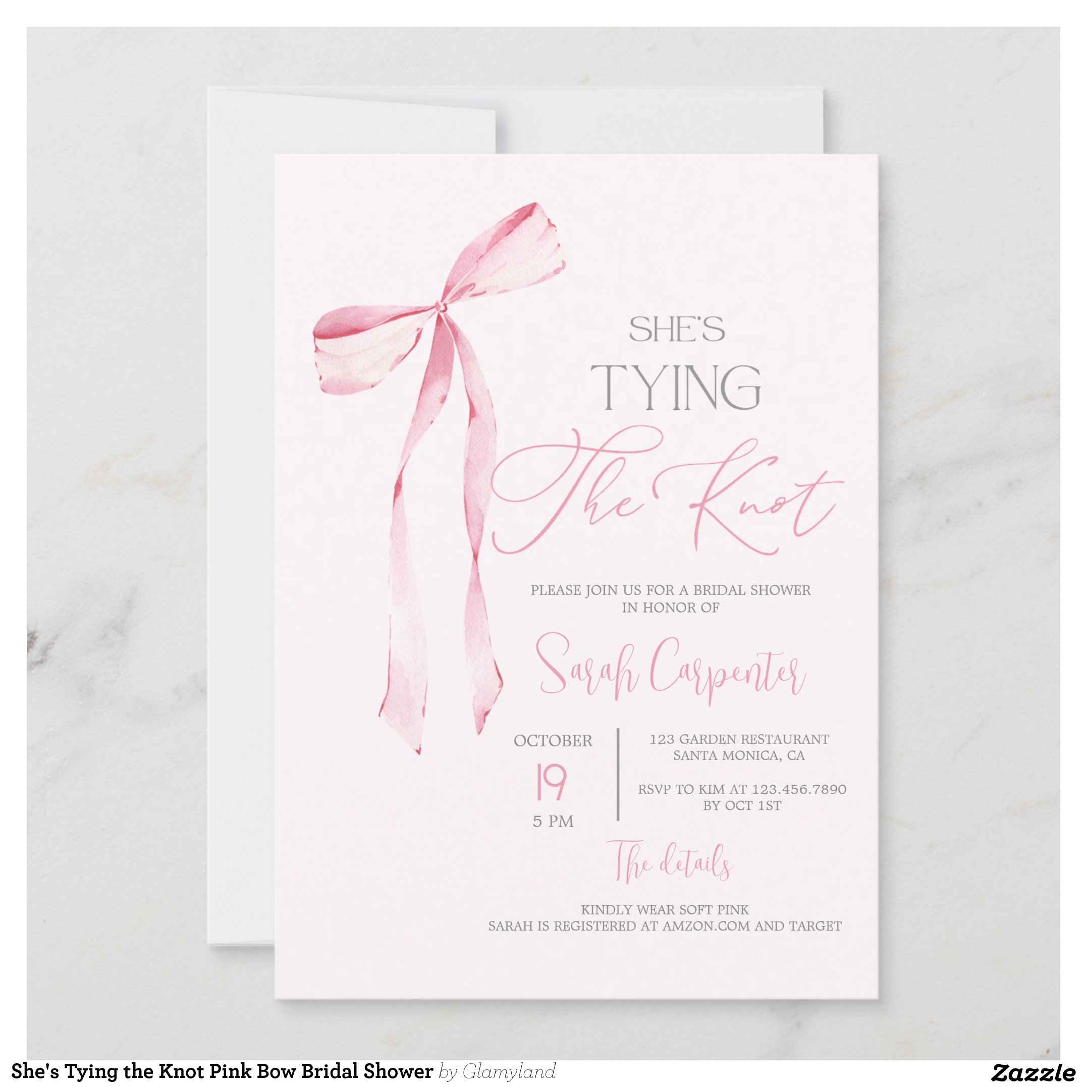 She's Tying the Knot Pink Bow Bridal Shower Invitation
