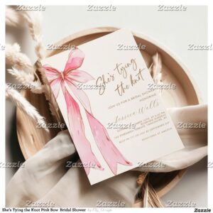 She's Tying the Knot Pink Bow Bridal Shower Invitation