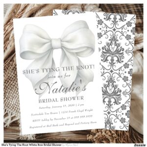 She's Tying The Knot White Bow Bridal Shower Invitation